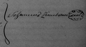 While he used the English name John Zumbrun in his will and land records and for the Census, he still signed his will with the German spelling Johannes.